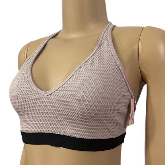 Victorias Secret The Player Unlined V-neck Medium Support Sport Bra Tan Large - Picture 1 of 3